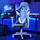 AutoFull Gaming Chair Blue PU Leather Racing Style Computer Chair, Lumbar Support E-Sports Swivel Chair, AF077UPU
