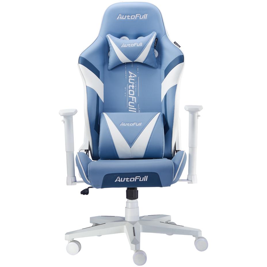 AutoFull Gaming Chair Blue PU Leather Racing Style Computer Chair, Lumbar Support E-Sports Swivel Chair, AF077UPU