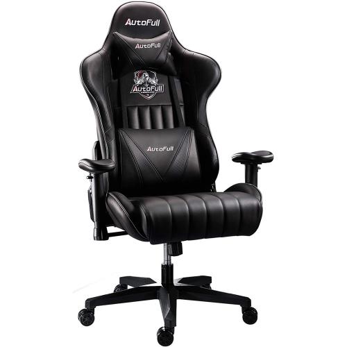 Official AutoFull Gaming Chair Pure Black PU Leather Racing Style Computer Chair, E-Sports Swivel Chair, AF070DPU Standard